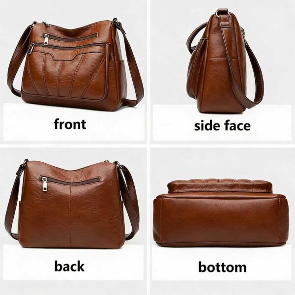 Bolsa feminina grande em couro PU com vários bolsos e alça transversal, ideal para uso diário￼