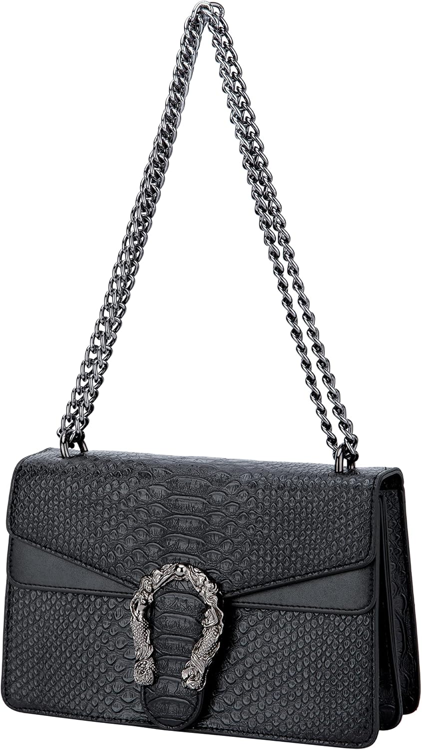 Bolsa tiracolo DEEPMEOW em couro PU com corrente: compacta, elegante Bolsa tiracolo DEEPMEOW em couro PU com corrente: compacta, elegante e ideal para noite e eventos