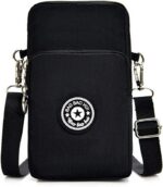 Bolsa tiracolo feminina pequena de nylon preta, ideal para carregar o celular com praticidade e estilo.