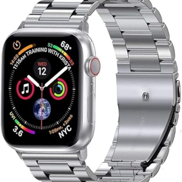 Bracelete Elos Prata para Apple Watch: aço inoxidável, ajuste perfeito e visual sofisticado para seu iWatch.