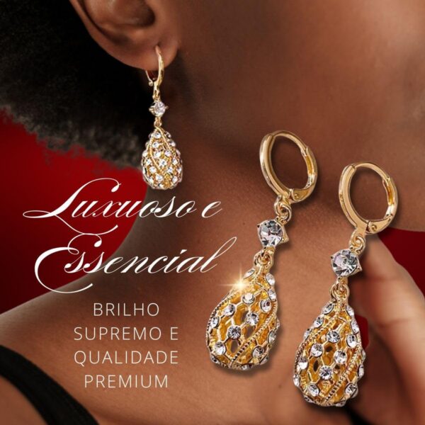 Brinco Feminino Luster com zircônias: luxo, brilho e elegância em aço inoxidável.