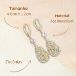 Brinco Feminino Luster com zircônias: luxo, brilho e elegância em aço inoxidável. - Imagem 2