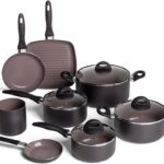 Brinox Jogo de Panelas 8 Peças Ceramic Life Smart Plus Preto: antiaderente cerâmico saudável, prático e fácil de limpar.