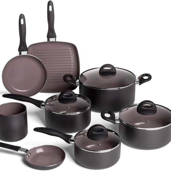 Brinox Jogo de Panelas 8 Peças Ceramic Life Smart Plus Preto: antiaderente cerâmico saudável, prático e fácil de limpar.