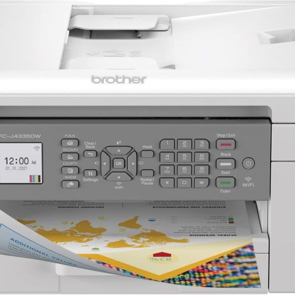 Brother MFC-J4335DW: multifuncional colorida sem fio com até 1 ano de tinta e impressão rápida para seu escritório.