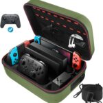 COOWPS Switch Case: proteção total e espaço para console, controles e 18 jogos. Ideal para transportar seu Nintendo Switch com segurança.