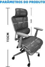 Cadeira Ergonômica Mesh Cinza com apoio 3D, braços 4D e descanso para os pés: conforto e suporte para trabalhar ou jogar. - Imagem 2