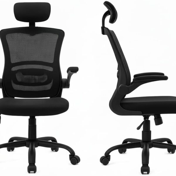 Cadeira Ergonômica Presidente Mesh com suporte lombar, apoio de cabeça e braços, reclinável e suporta até 120kg para home office e escritório, preta