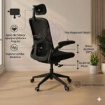 Cadeira Ergonômica Presidente Mesh com suporte lombar, apoio de cabeça e braços, reclinável e suporta até 120kg para home office e escritório, preta - Imagem 2