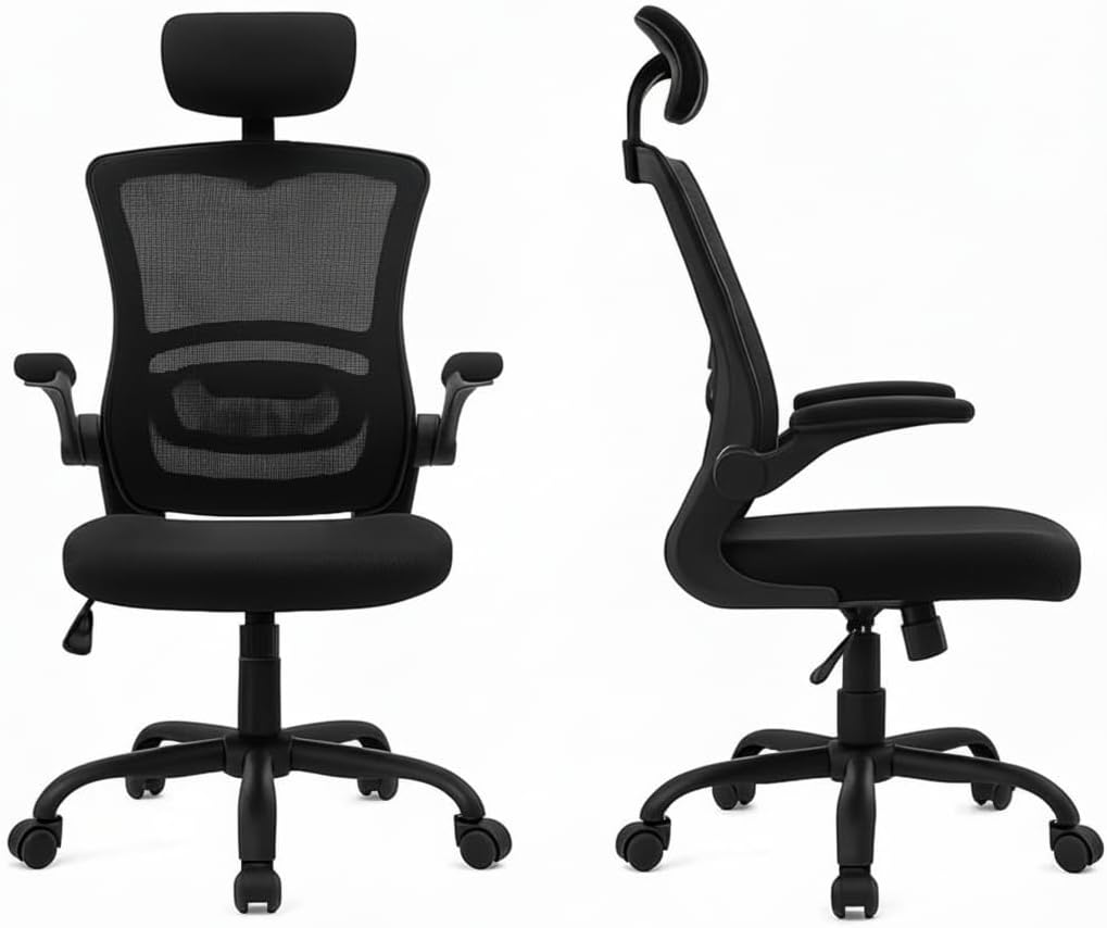 Cadeira Ergonômica Presidente Mesh com suporte lombar, apoio de cabeça Cadeira Ergonômica Presidente Mesh com suporte lombar, apoio de cabeça e braços, reclinável e suporta até 120kg para home office e escritório, preta