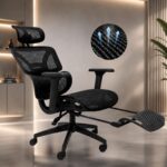 Cadeira Ergonômica Vmstark: conforto, ajuste lombar e apoio para pés, ideal para longas horas até 150kg