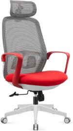 Cadeira Ergonômica com Apoio de Cabeça e Lombar, Encosto Alto em Malha, 10cm de Conforto, Giratória e Ajustável, Vermelha