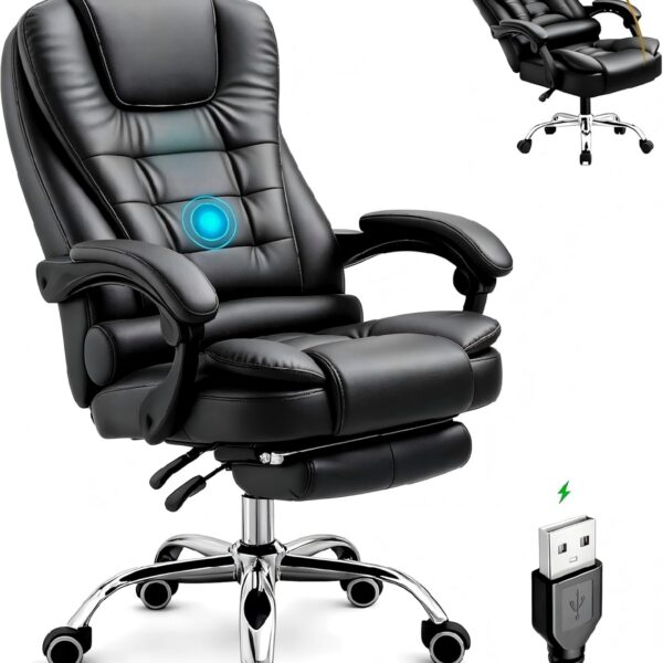 Cadeira Executiva Reclinável com apoio para pés: conforto ergonômico, giro 360° e suporte até 120 kg para seu escritório.