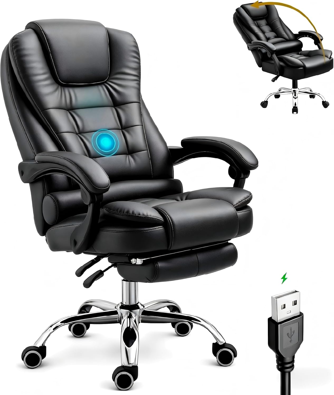 Cadeira Executiva Reclinável com apoio para pés: conforto ergonômico, giro Cadeira Executiva Reclinável com apoio para pés: conforto ergonômico, giro 360° e suporte até 120 kg para seu escritório.