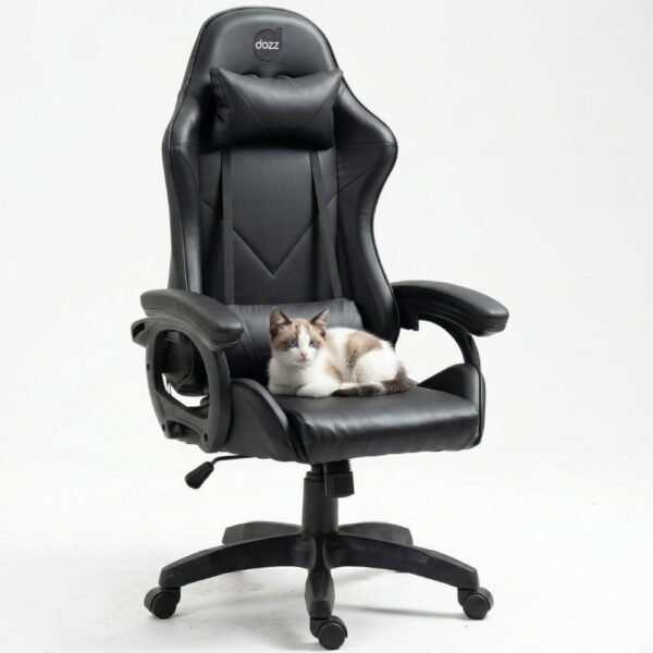 Cadeira Gamer DAZZ X-Rocker Preta: conforto ergonômico com almofadas lombar e cervical, ajuste de altura e encosto reclinável.