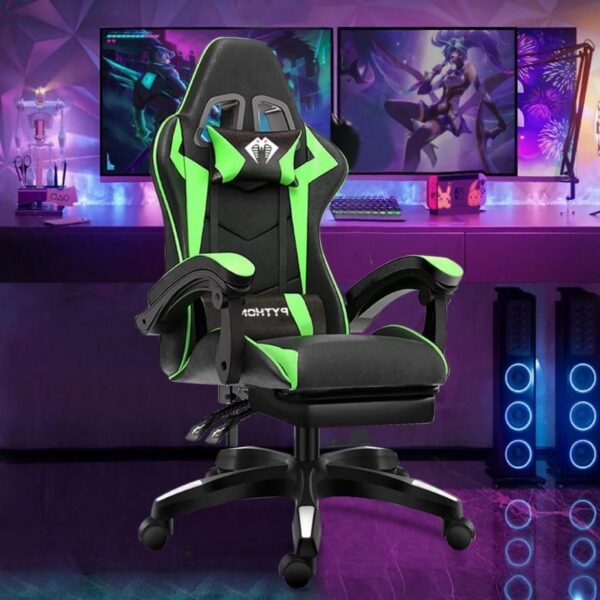 Cadeira Gamer Ergonômica Reclinável Verde com Apoio para Cabeça, Lombar e Pés, Suporta até 150kg, conforto total.