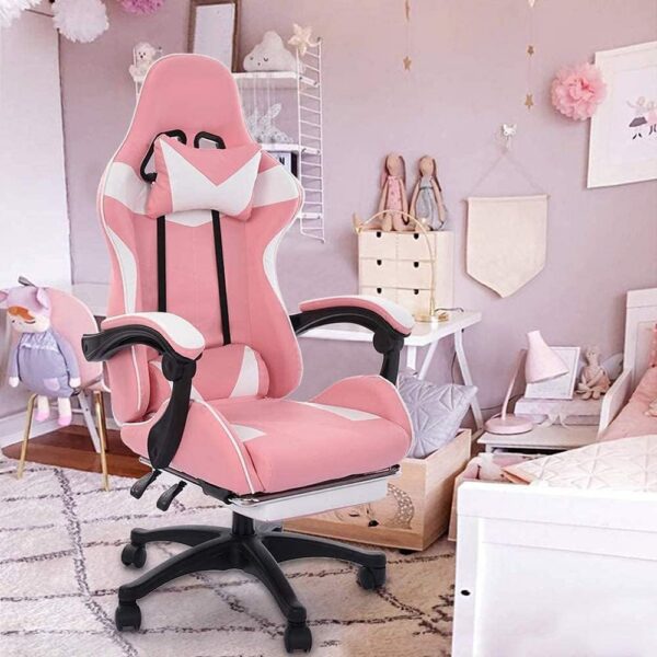 Cadeira Gamer Ergonômica Rosa Reclinável com Apoio de Pés e Conforto Ideal para Jogar