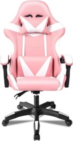 Cadeira Gamer Ergonômica Rosa e Branco: conforto, suporte lombar e altura ajustável para seu setup ideal.