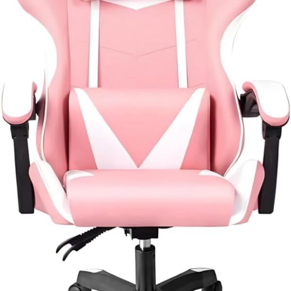 Cadeira Gamer Ergonômica Rosa e Branco: conforto, suporte lombar e altura ajustável para seu setup ideal.