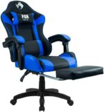 Cadeira Gamer Fox Racer Zerda Azul com apoio de pés, conforto ergonômico e reclinação de até 135° para jogar com mais bem-estar.