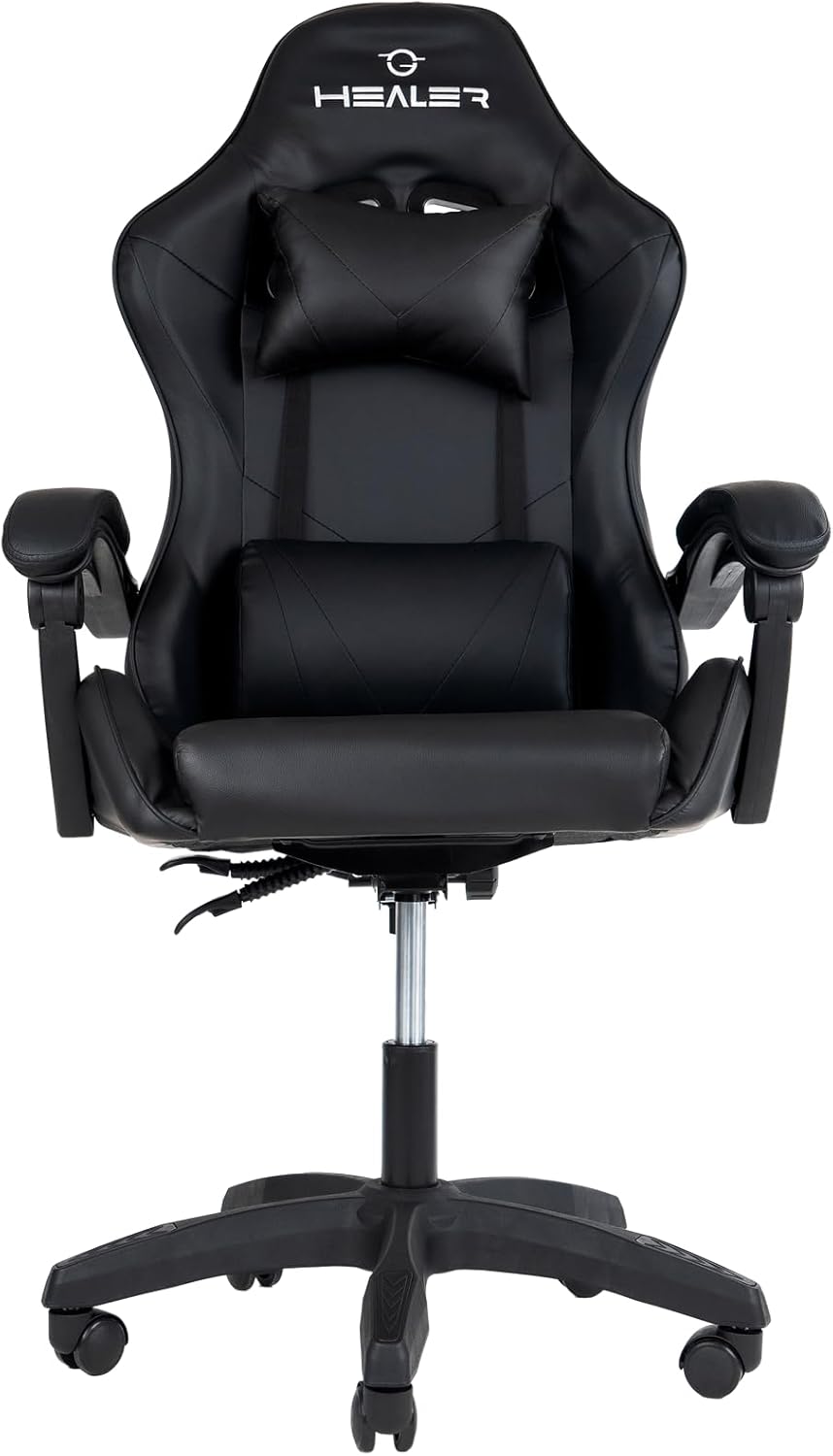 Cadeira Gamer Lancer Preta Healer: conforto ergonômico, reclínio até 145° Cadeira Gamer Lancer Preta Healer: conforto ergonômico, reclínio até 145° e suporte premium para jogos e trabalho.