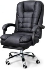 Cadeira Presidente Ergonômica Preta: conforto, encosto reclinável e apoio retrátil para trabalhar melhor por horas.