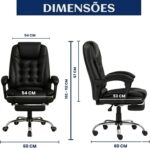 Cadeira Presidente Executiva Preta com Apoio para Pés, Reclinável 150°, Suporte Lombar e Giratória 360° - Imagem 2
