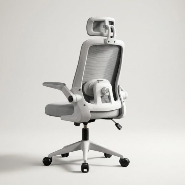 Cadeira de Escritório Cinza Ergonômica Mesh Premium com apoio de cabeça e ajuste lombar, conforto ideal para home office até 120kg