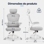 Cadeira de Escritório Ergonômica Cinza com suporte lombar, encosto ajustável e malha respirável para mais conforto no home office. - Imagem 2