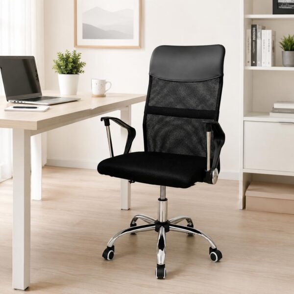 Cadeira de Escritório Ergonômica Giratória com Ajuste de Altura em Malha Preta: conforto e postura ideal para comprar agora