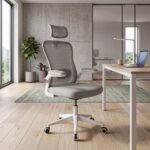 Cadeira de Escritório Ergonômica Mesh Cinza com apoio lombar e ajuste de altura para mais conforto no home office. - Imagem 2