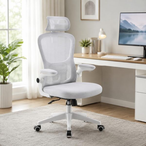 Cadeira de Escritório Ergonômica Mesh Cinza: conforto, apoio lombar ajustável e altura regulável para home office, trabalho e estudo.