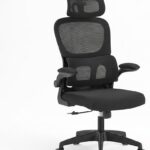 Cadeira de Escritório Ergonômica Mesh Preta: conforto, apoio lombar e cabeça para longas horas de trabalho.