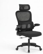 Cadeira de Escritório Ergonômica Mesh Preta: conforto, apoio lombar e cabeça para longas horas de trabalho.