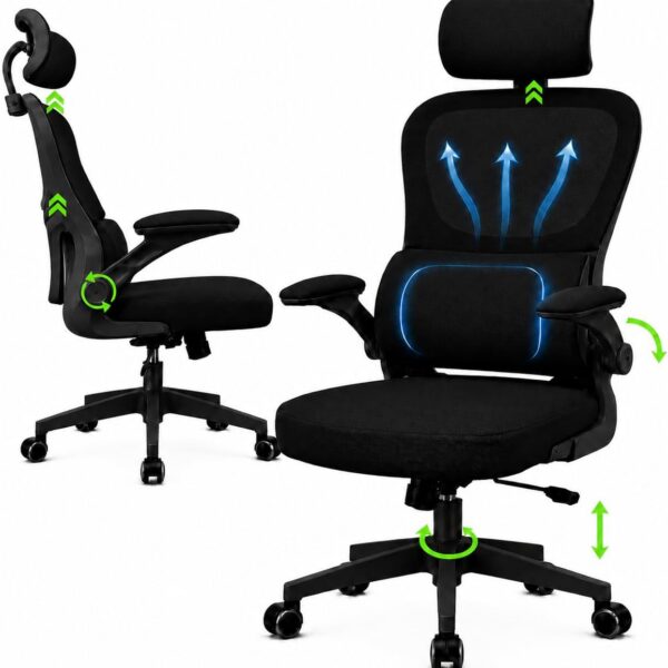 Cadeira de Escritório Ergonômica NR17 com apoio lombar, encosto mesh e reclinação de 130° para mais conforto e produtividade.