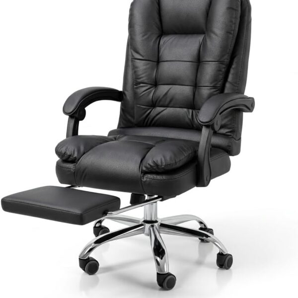 Cadeira de Escritório Ergonômica Presidente: conforto, reclínio 120° e apoio retrátil para longas jornadas.
