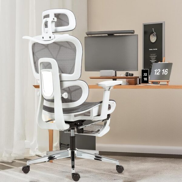 Cadeira de Escritório Ergonômica com Suporte Lombar, malha respirável e encosto ajustável para máximo conforto.