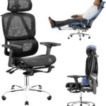 Cadeira de Escritório Ergonômica com apoio para os pés, reclinação 145° e suporte ajustável para máximo conforto no home office