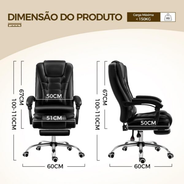 Cadeira de Escritório Presidente Ergonômica com apoio retrátil, encosto reclinável e conforto premium para home office.