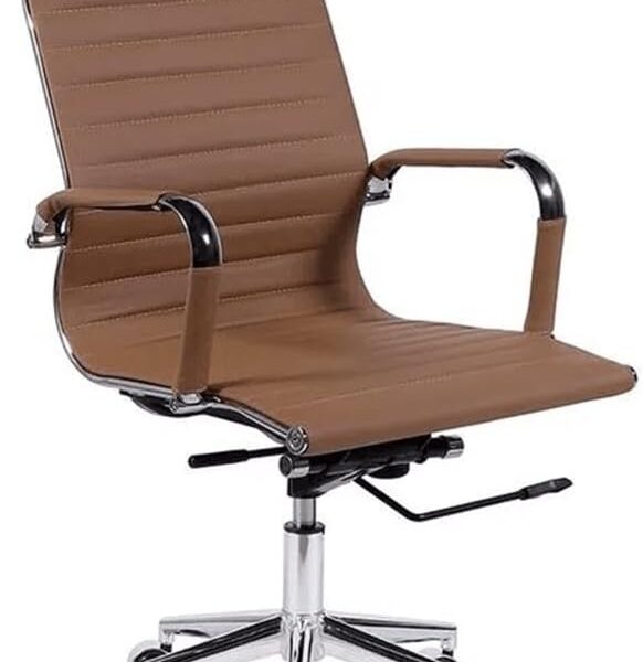 Cadeira de Escritório Presidente Giratória PU Caramelo com braços, conforto e ajuste de altura para home office e escritório.