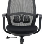 Cadeira de escritório ergonômica preta com encosto de cabeça, malha respirável, suporte lombar e altura ajustável para mais conforto.