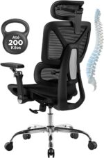 Cadeira ergonômica com apoio lombar e mesh respirável para escritório e home office, suporta até 200 kg