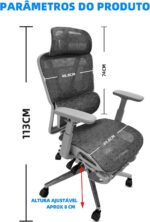 Cadeira ergonômica com suporte lombar, encosto mesh respirável e braços 3D para home office e gamer. - Imagem 2