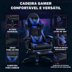 Cadeira gamer ergonômica reclinável com apoio para pés, conforto ideal e suporte lombar para jogar ou trabalhar com mais comodidade. - Imagem 2