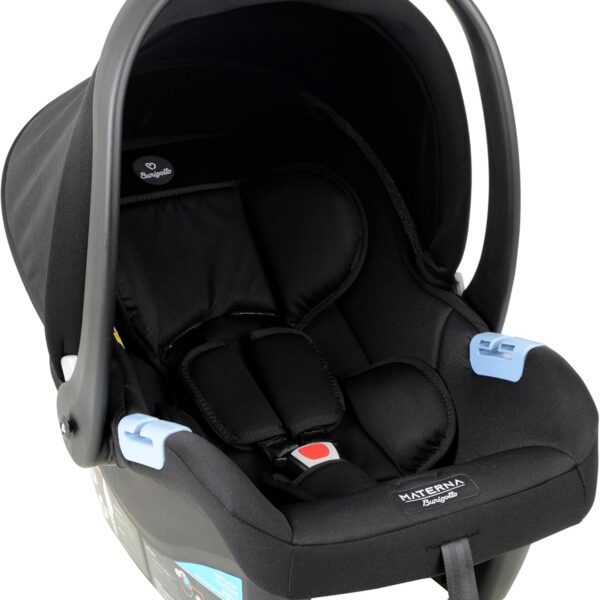Cadeira para Auto Materna Preto Burigotto: segurança e conforto para bebês de até 13 kg, leve e resistente.