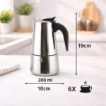 Cafeteira Italiana Expresso 300ml em Inox Para 6 Xícaras, Compatível com Fogão Elétrico e a Gás. (Indução apenas com Disco Adaptador) - Imagem 2