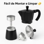 Cafeteira Italiana Moka Com Alça Alumínio Premium Com Válvula De Segurança 6 Ou 9 Xícaras Café Expresso Cor Preta 450ml