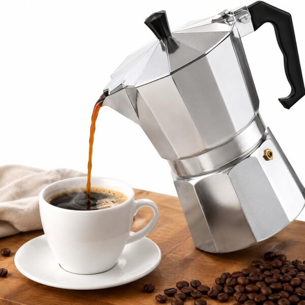 Cafeteira Italiana Moka de Alumínio 300ml para 6 Xícaras – Cafeteira Expresso com Válvula de Pressão, Alça Antitérmica e Design Italiano Clássico, Prata