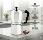 Cafeteira Italiana Premium em alumínio polido, café expresso autêntico, segura e compatível com gás, elétrico e vitrocerâmico. - Imagem 2
