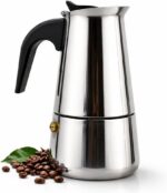 Cafeteira Italiana em Inox 450ml: café encorpado para 9 xícaras, prática, resistente e compatível com fogão a gás, elétrico e indução.